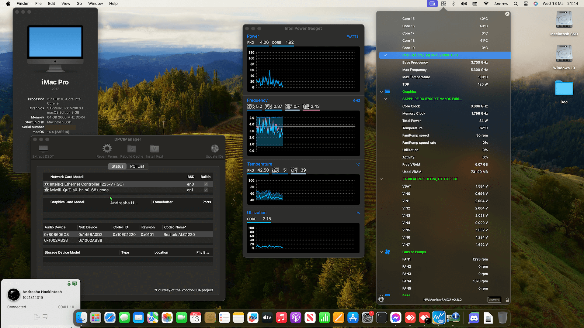Success Hackintosh macOS Sonoma 14.4 Build 23E214 in Gigabyte Z490I Aorus Ultra + Intel Core i9 10900KF + Sapphire Radeon RX 5700XT